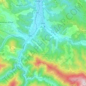 Carte topographique Oust, altitude, relief