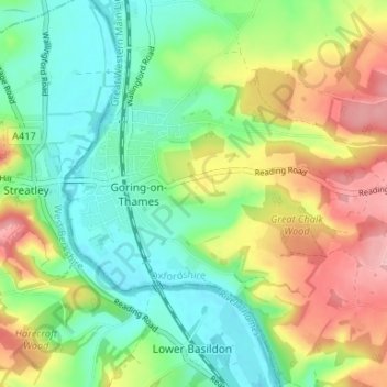 Carte topographique Goring-on-Thames, altitude, relief