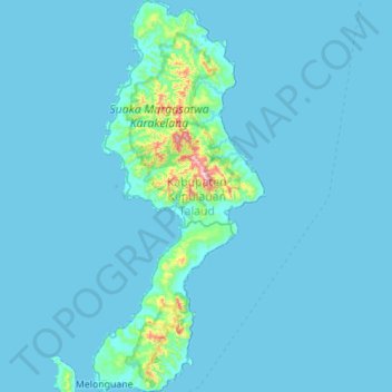 Carte topographique Karakelong Island, altitude, relief