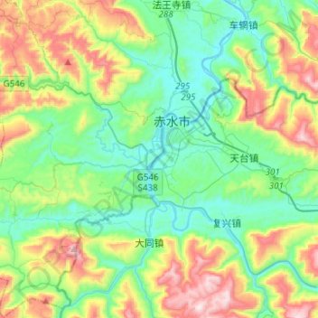 Carte topographique 九支镇, altitude, relief