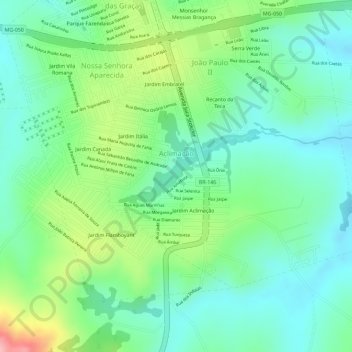 Carte topographique Aclimação, altitude, relief