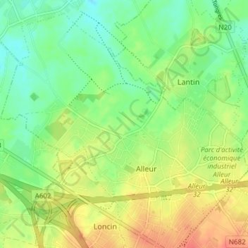 Carte topographique Alleur, altitude, relief