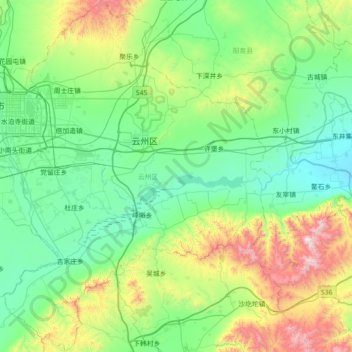 Carte topographique 云州区, altitude, relief