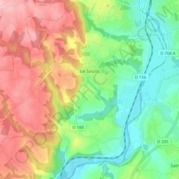 Carte topographique Le Sourn, altitude, relief