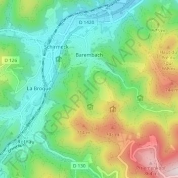 Carte topographique Barembach, altitude, relief