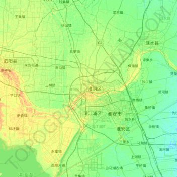 Carte topographique 淮阴区, altitude, relief