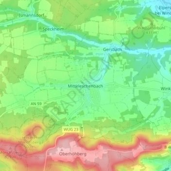 Carte topographique Mitteleschenbach, altitude, relief