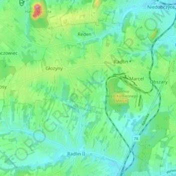 Carte topographique Radlin, altitude, relief