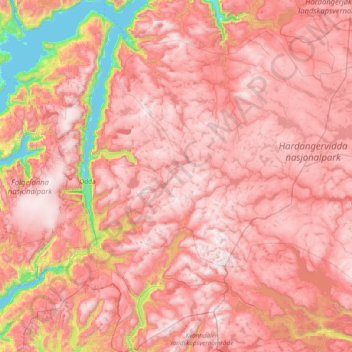 Carte topographique Ullensvang, altitude, relief