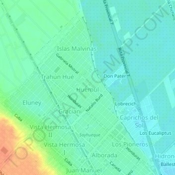 Carte topographique Huemul, altitude, relief