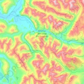 Carte topographique Reserva Nacional Río Simpson, altitude, relief
