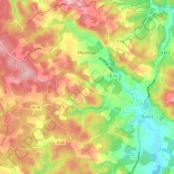 Carte topographique Marminiac, altitude, relief