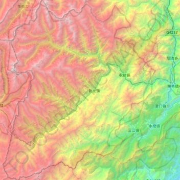 Carte topographique 卧龙自然保护区, altitude, relief