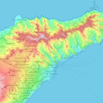 Carte topographique Santa Cruz de Ténérife, altitude, relief