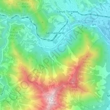 Carte topographique Germagnano, altitude, relief