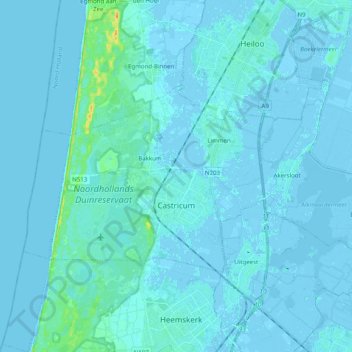 Carte topographique Castricum, altitude, relief