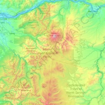 Carte topographique Mount Hood National Forest, altitude, relief