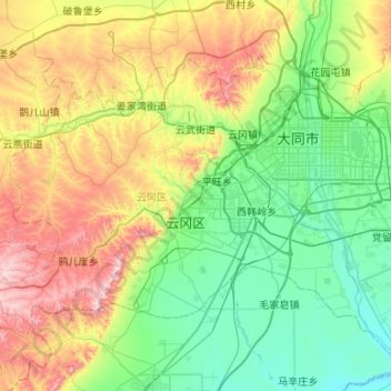 Carte topographique 云冈区, altitude, relief