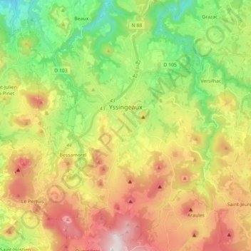 Carte topographique Yssingeaux, altitude, relief