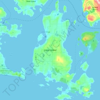 Carte topographique Lopez Island, altitude, relief