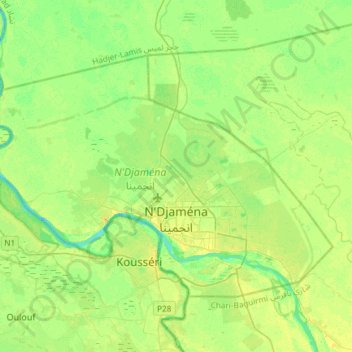 Carte topographique N’Djamena, altitude, relief