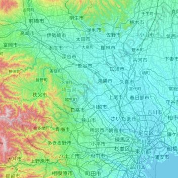 Carte topographique Préfecture de Saitama, altitude, relief