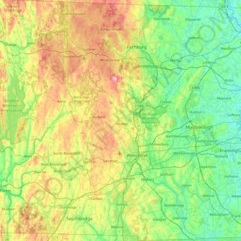 Carte topographique Worcester County, altitude, relief