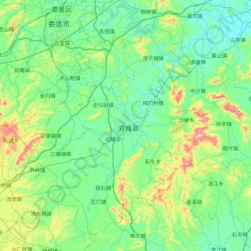 Carte topographique 双峰县, altitude, relief