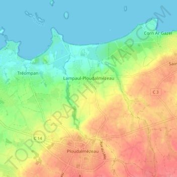 Carte topographique Lampaul-Ploudalmézeau, altitude, relief