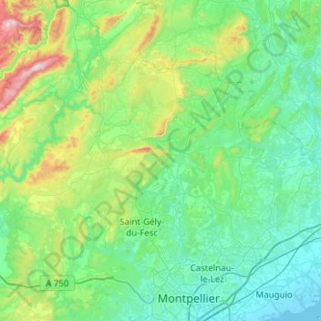 Carte topographique Communauté de communes du Grand Pic Saint-Loup, altitude, relief