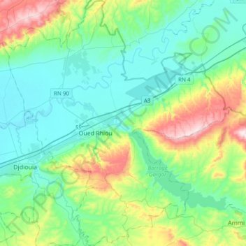 Carte topographique Daïra Oued Rhiou, altitude, relief