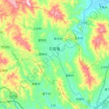 Carte topographique 石扇镇, altitude, relief