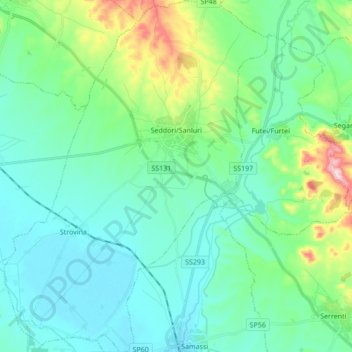 Carte topographique Sanluri, altitude, relief