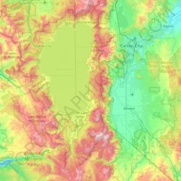 Carte topographique Lake Tahoe Basin Management Unit, altitude, relief