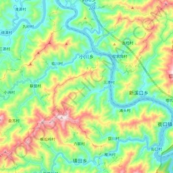 Carte topographique 小川乡, altitude, relief