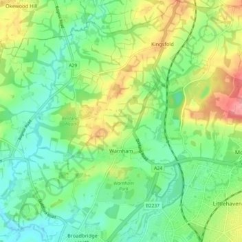 Carte topographique Warnham, altitude, relief