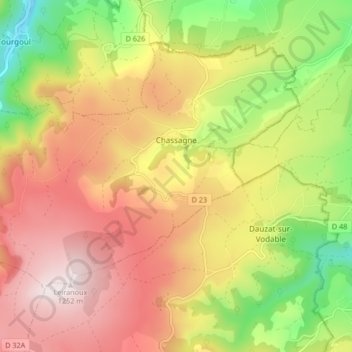 Carte topographique Chassagne, altitude, relief