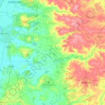 Carte topographique River Nar, altitude, relief