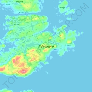Carte topographique Fjellværsøya, altitude, relief