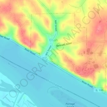 Carte topographique Elsah, altitude, relief