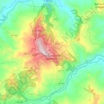 Carte topographique Montefalcone Appennino, altitude, relief