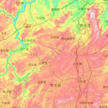 Carte topographique 修文县, altitude, relief