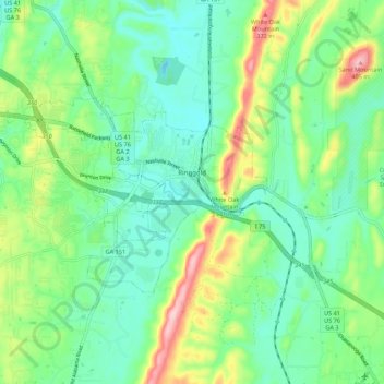 Carte topographique Ringgold, altitude, relief