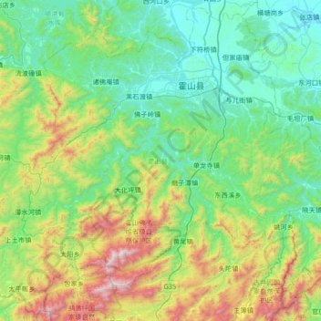 Carte topographique 霍山县, altitude, relief