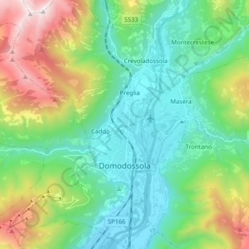 Carte topographique Domodossola, altitude, relief