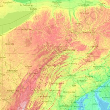 Carte topographique Pennsylvania, altitude, relief