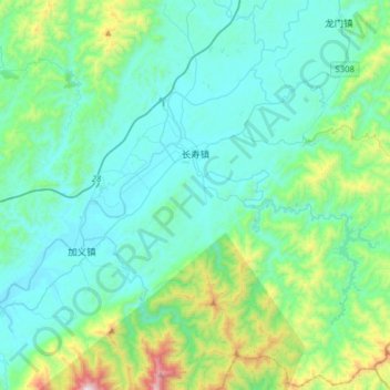 Carte topographique 长寿镇, altitude, relief
