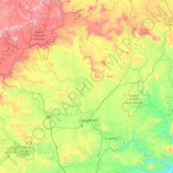 Carte topographique Emnambithi/Ladysmith Local Municipality, altitude, relief