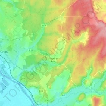 Carte topographique Sauvigny-les-Bois, altitude, relief