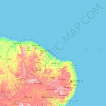 Carte topographique Pernambuco, altitude, relief